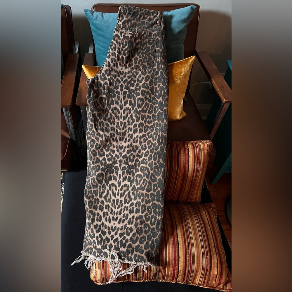 Leopard Print Fringe Hem Skirt - Brown & Black